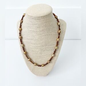 NWT Genuine Pearl Necklace Copper Brown